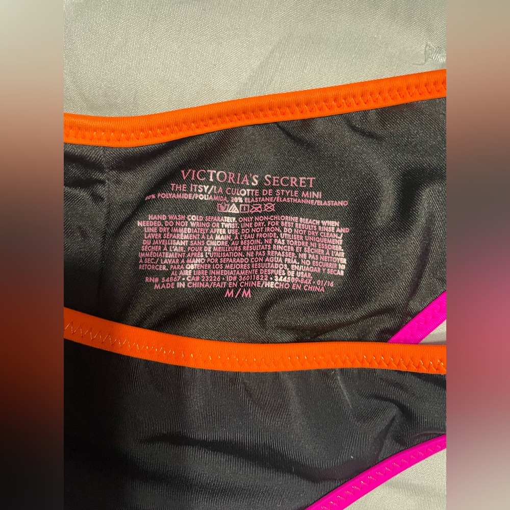 Black Bikini Bottom with Neon Pink & Orange Trim - Women Swim - Picture 3 of 3